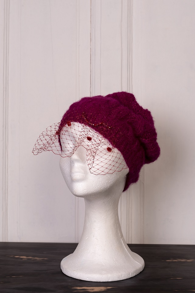 Caciula alpaca cu voaleta Burgundy Wine