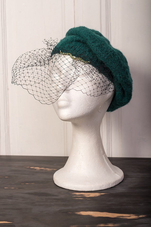 Caciula alpaca cu voaleta Emerald Green