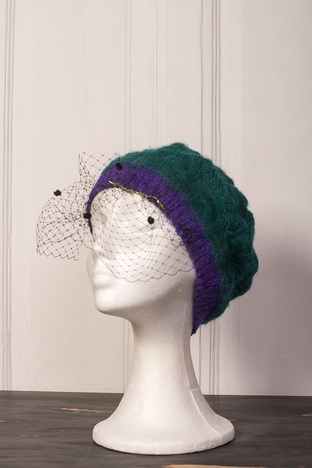 Caciula alpaca cu voaleta Purple and Green