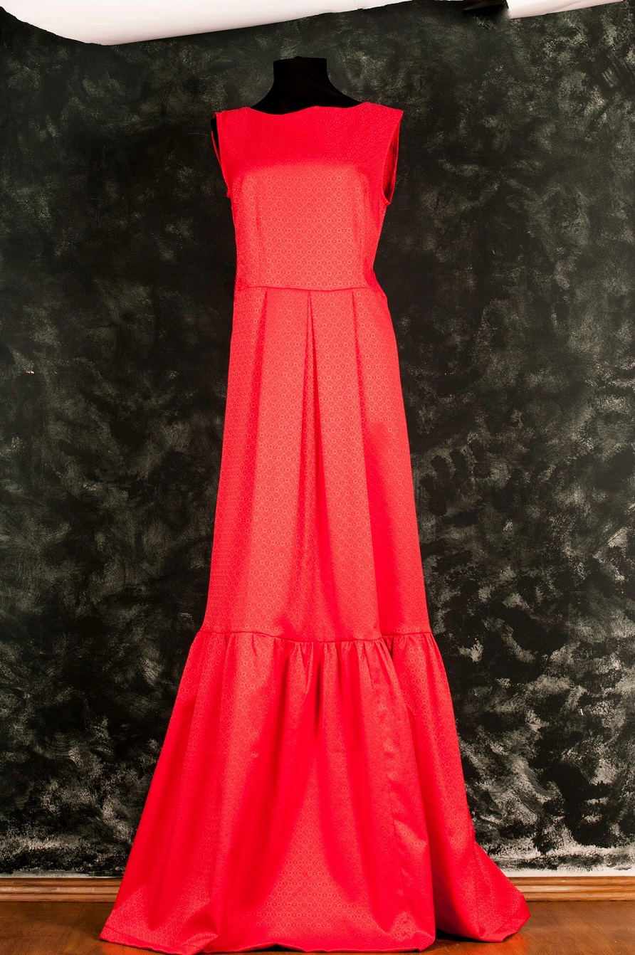 Rochie lunga fuchsia din brocart